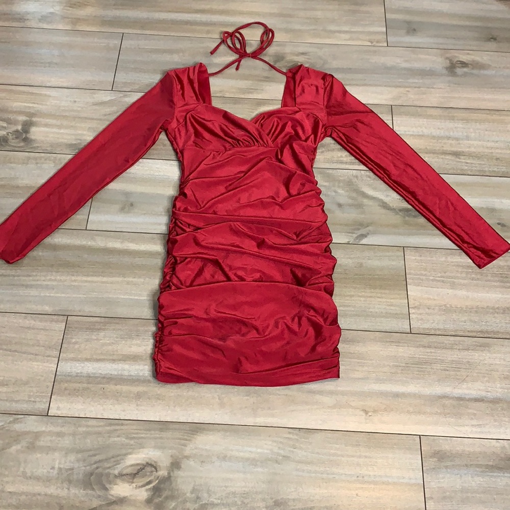 Ruched Long Sleeve Red Dress Size Medium NWT